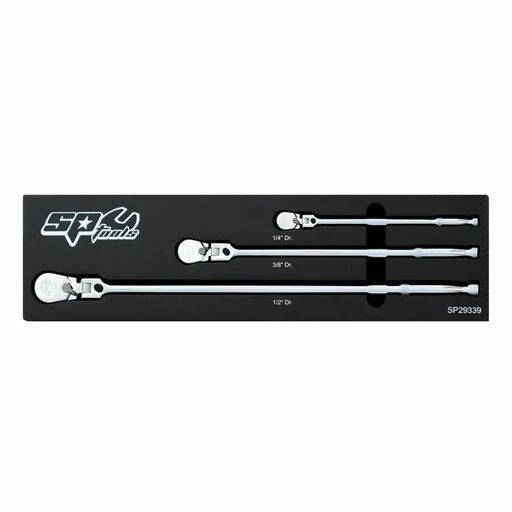 SP Tools SP29339 3pce 1/4", 3/8" & 1/2" Multi Drive Long Sealed Locking Flex Head Ratchet Set