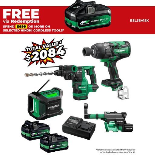 HiKOKI KC36D2WD(PMZ) (AU48000079) 18V/36V 5.0Ah/2.5Ah Li-ion MultiVolt Cordless Brushless 3pce Combo Kit