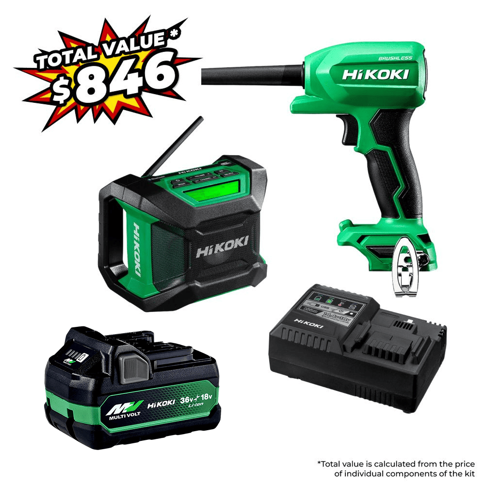 HiKOKI UR18DRAPMZ (AU48000082) 18V 5.0Ah/2.5.Ah Li-ion MultiVolt Cordless Brushless Worksite Audio + Cleaning Combo Kit – image 1