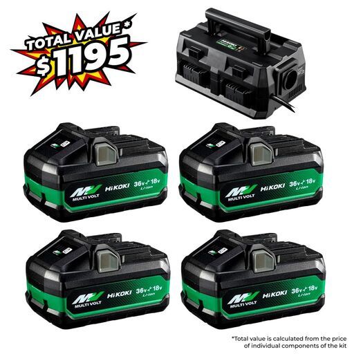 HiKOKI KC4BSL36A18X (AU40300011) 4-Pack 18V 5.0Ah/36V 2.5.Ah Li-ion MultiVolt Battery with 14.4V - 18V Li-ion Rapid Battery Charger
