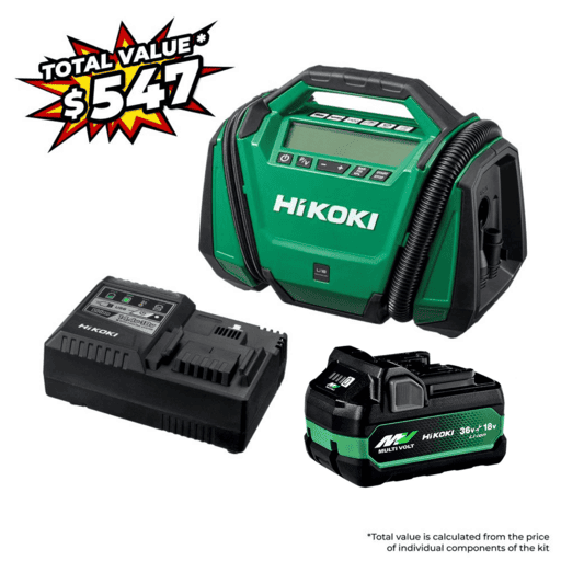 HiKOKI UP18DASP1Z (AU40100086) 18V 5.0Ah/2.5.Ah Li-ion MultiVolt Cordless Inflator Value Pack Combo Kit