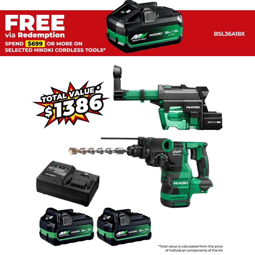 HiKOKI DH3628DAPMZ (AU40100111) 36V 5.0Ah / 2.5Ah MultiVolt Cordless Brushless Rotary Hammer & Dust Combo Kit – image 1