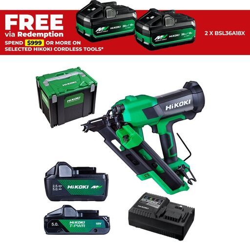 HiKOKI NR1890DCB(HMZ) 18V 5.0Ah / 36V 2.5.Ah Li-ion Cordless Brushless Speed Series High Volume Framing Nailer Combo Kit