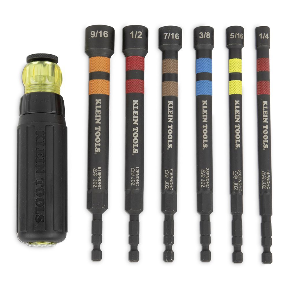 Klein A-32950 7pce Ratcheting Power Nut Drivers Hollow Magnetic Colour-Coded – image 1