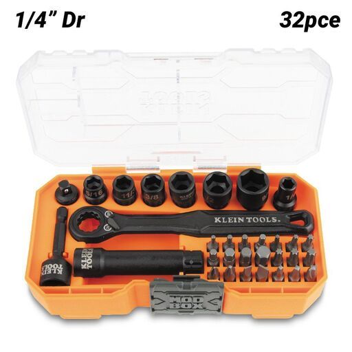 Klein A-65300 32pce Knect™ 1/4-Inch Drive Impact-Rated Pass Through Socket Set