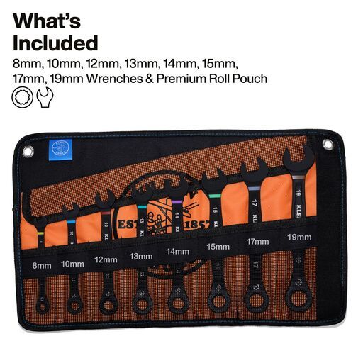 Klein A-69408MG 8pce Metric 8-19mm Ratcheting Combo Wrench Set – image 3