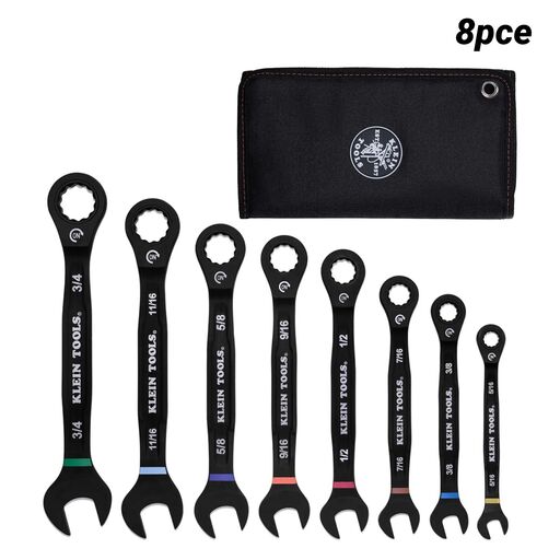 Klein A-69408G 8pce SAE 5/16" - 3/4" Ratcheting Combo Wrench Set