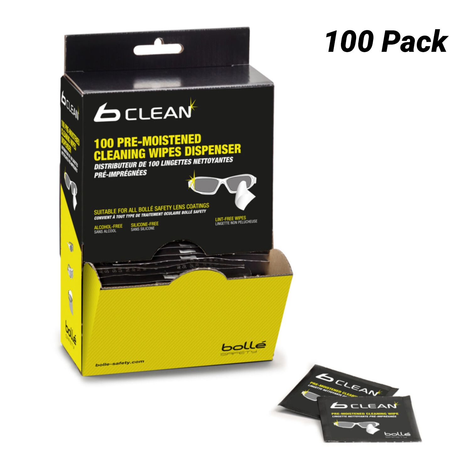 Bolle Safety PACW100 B-Clean New B100 Dispenser with 100 Cleaning Wipes – image 1