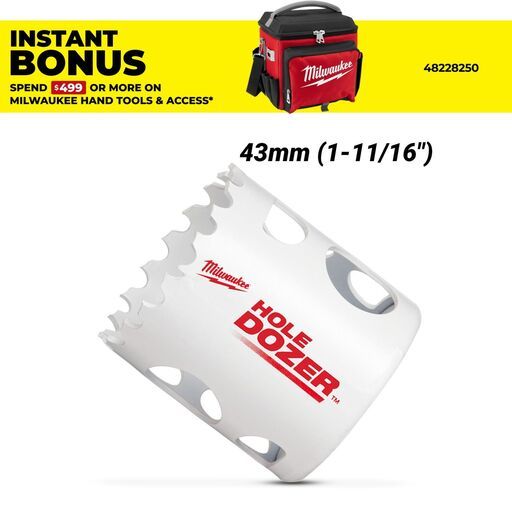 Milwaukee 49569620 43mm (1-11/16") HOLE DOZER Bi-Metal Hole Saw
