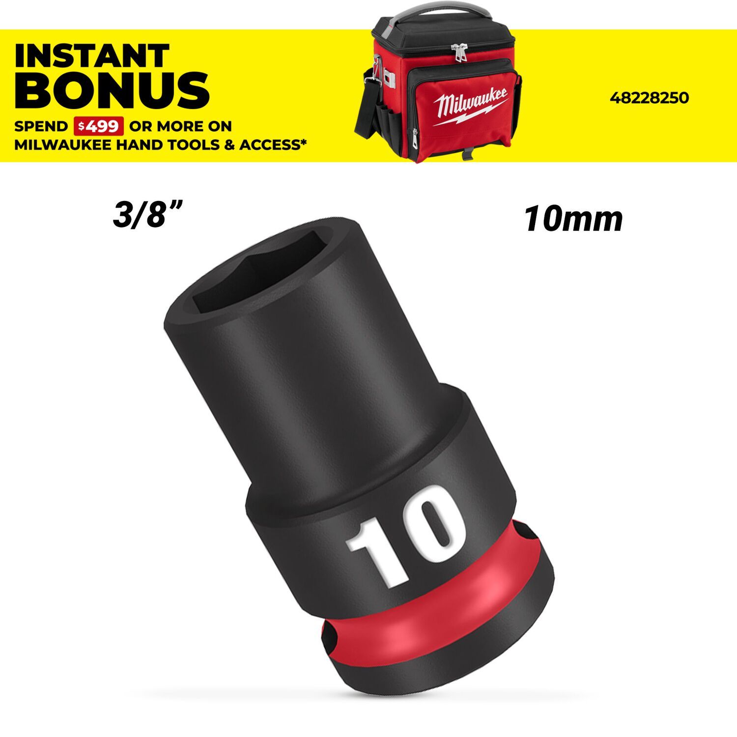 Milwaukee 49666134 10mm 3/8" Drive SHOCKWAVE Standard 6 Point Impact Socket – image 1