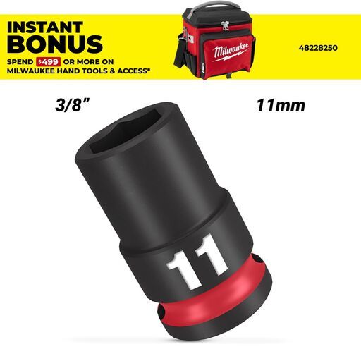 Milwaukee 49666135 11mm 3/8" Drive SHOCKWAVE Standard 6 Point Impact Socket