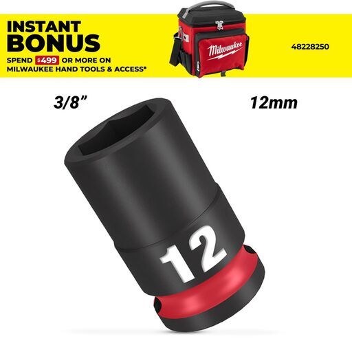 Milwaukee 49666136 12mm 3/8" Drive SHOCKWAVE Standard 6 Point Impact Socket