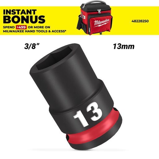 Milwaukee 49666137 13mm 3/8" Drive SHOCKWAVE Standard 6 Point Impact Socket