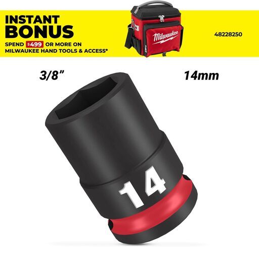 Milwaukee 49666138 14mm 3/8" Drive SHOCKWAVE Standard 6 Point Impact Socket