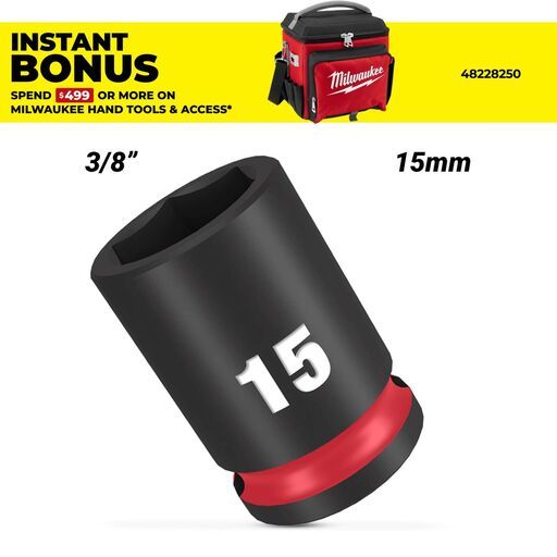 Milwaukee 49666139 15mm 3/8" Drive SHOCKWAVE Standard 6 Point Impact Socket