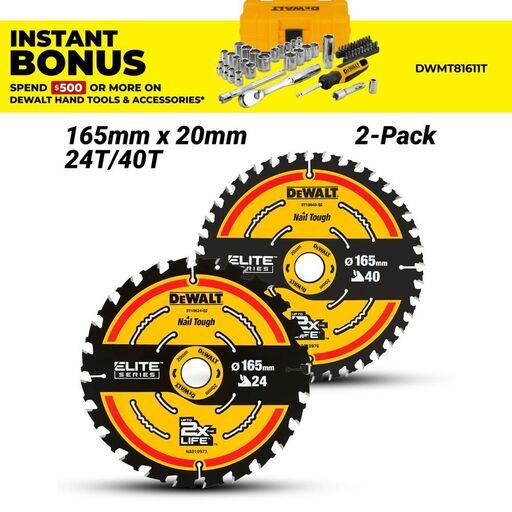 DeWalt DT10403-QZ 2-Pack 165mm x 20mm 24T/40T ELITE Circular Saw Blade