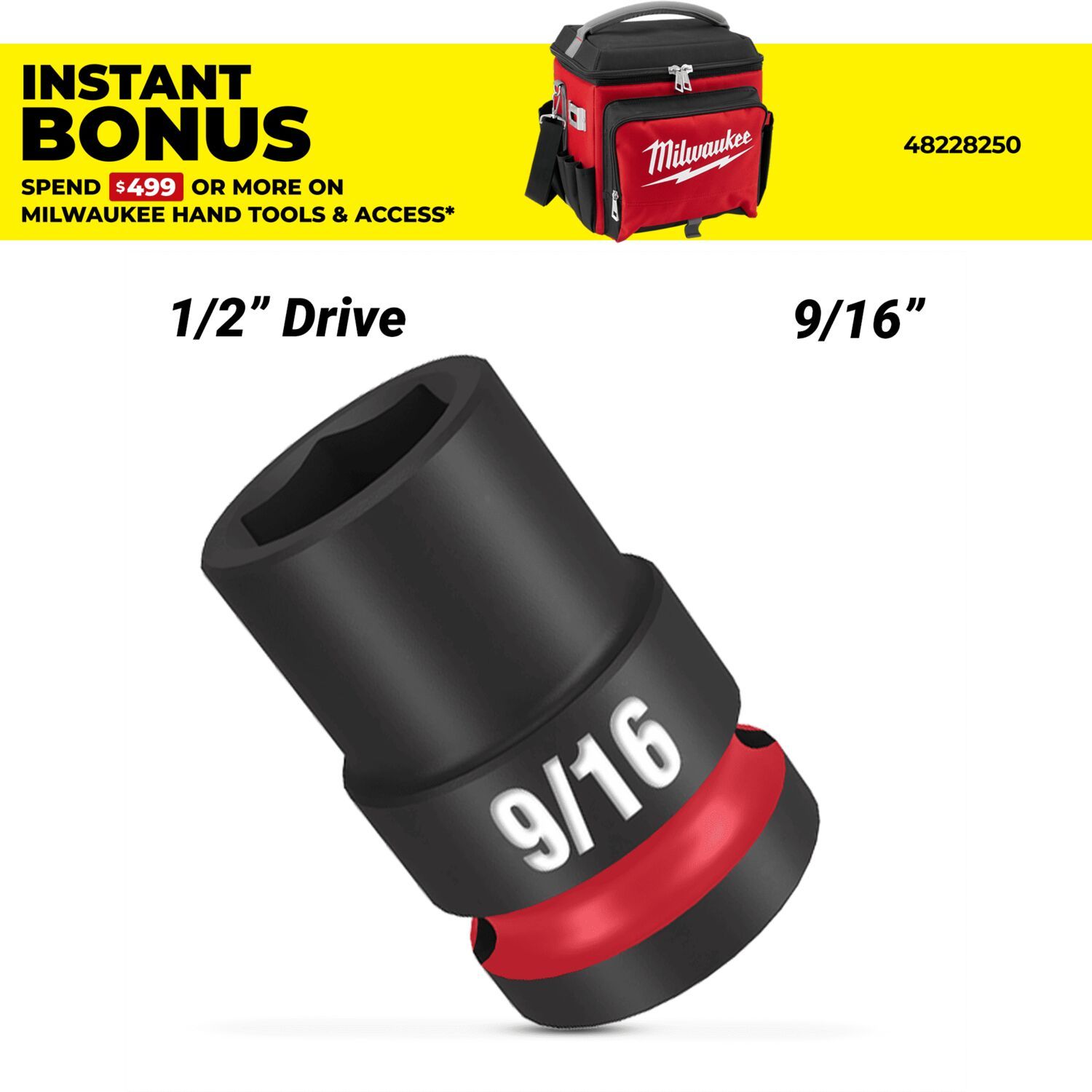 Milwaukee 49666203 1/2" Drive 9/16" SHOCKWAVE Standard 6 Point Impact Socket – image 1