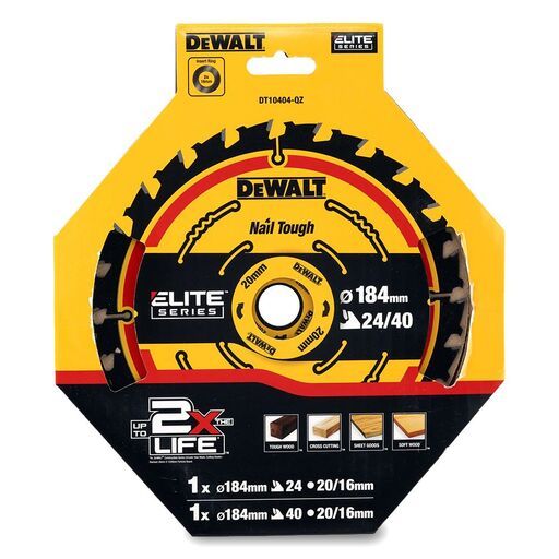 DeWalt DT10404-QZ 2-Pack 184mm x 20mm 24T/40T Extreme Circular Saw Blades – image 7