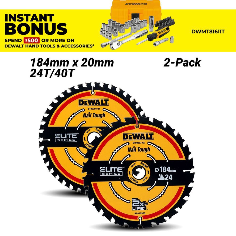 DeWalt DT10404-QZ 2-Pack 184mm x 20mm 24T/40T Extreme Circular Saw Blades – image 1