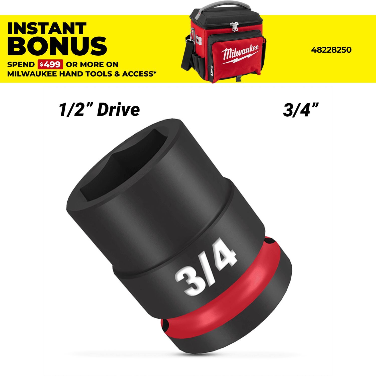 Milwaukee 49666206 1/2" Drive 3/4" SHOCKWAVE Standard 6 Point Impact Socket – image 1