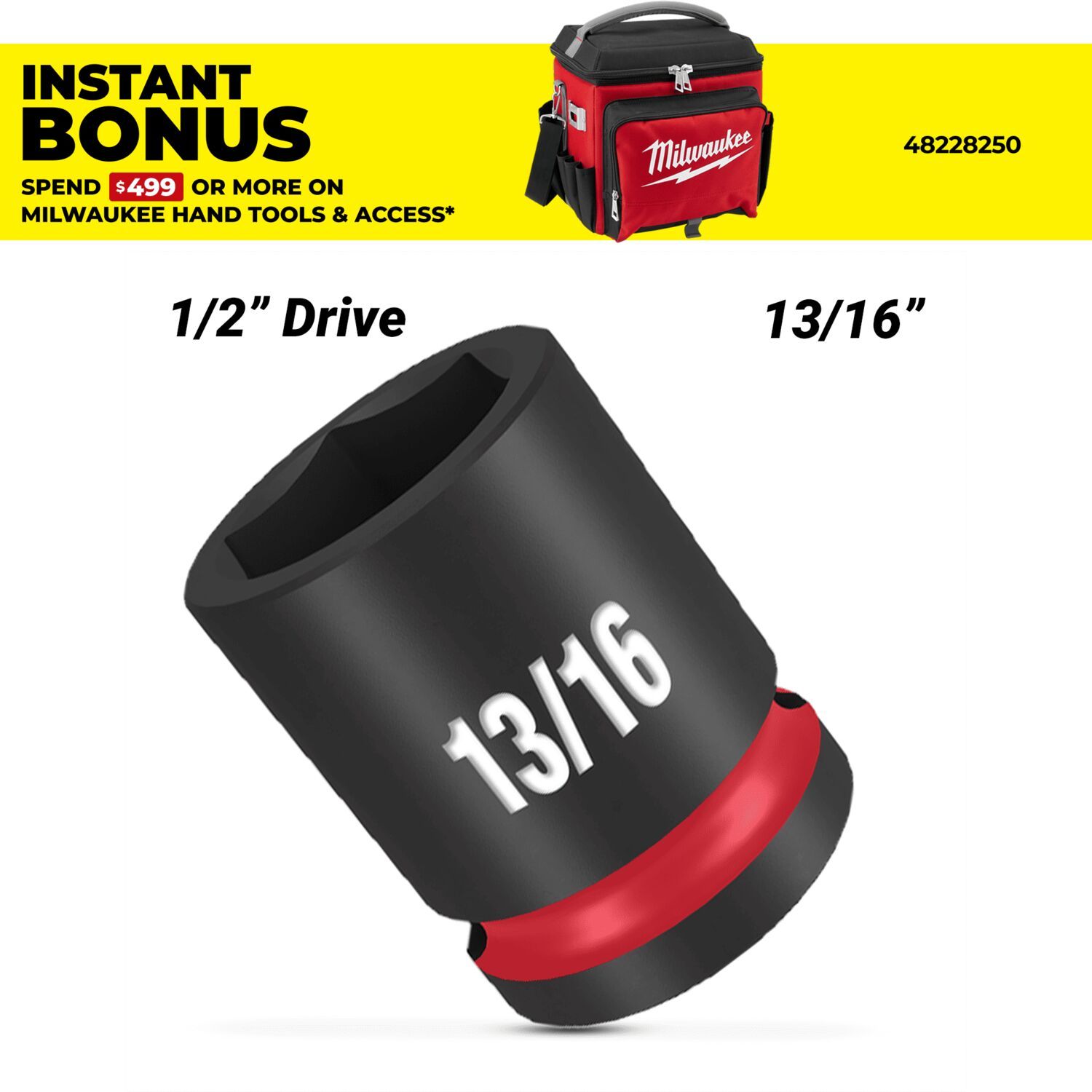 Milwaukee 49666207 1/2" Drive 13/16" SHOCKWAVE Standard 6 Point Impact Socket – image 1