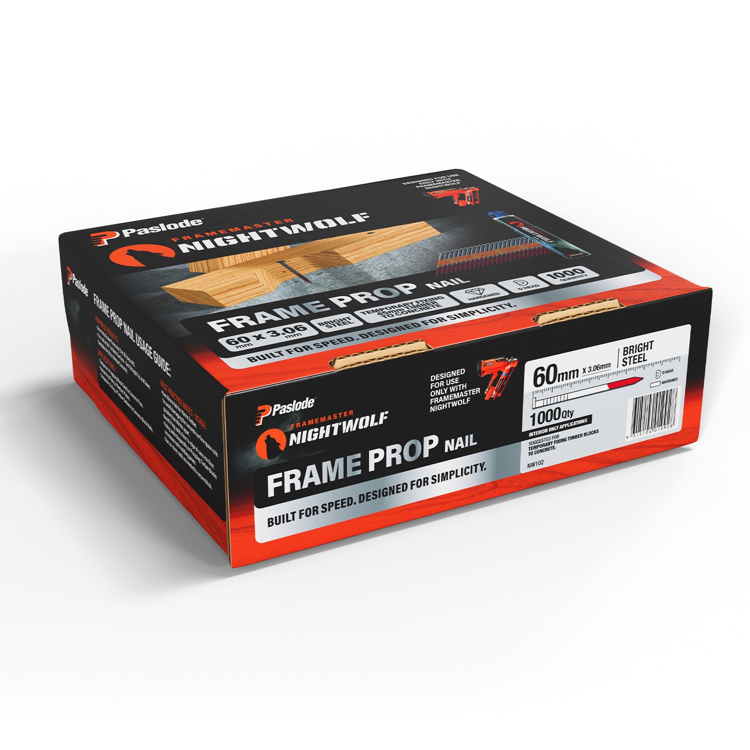 Paslode NW102 1000-Pack FrameMaster NightWolf 60mm x 3.06mm Bright Steel Frame Prop Nail – image 5