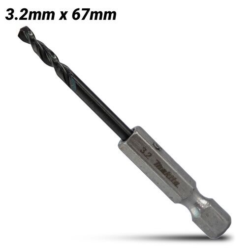Makita E-26347 3.2mm x 67mm 1/4" Hex HSS TiAlN Drill Bit