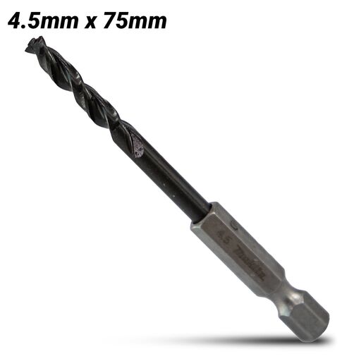Makita E-26381 4.5mm x 75mm 1/4" Hex HSS TiAlN Drill Bit
