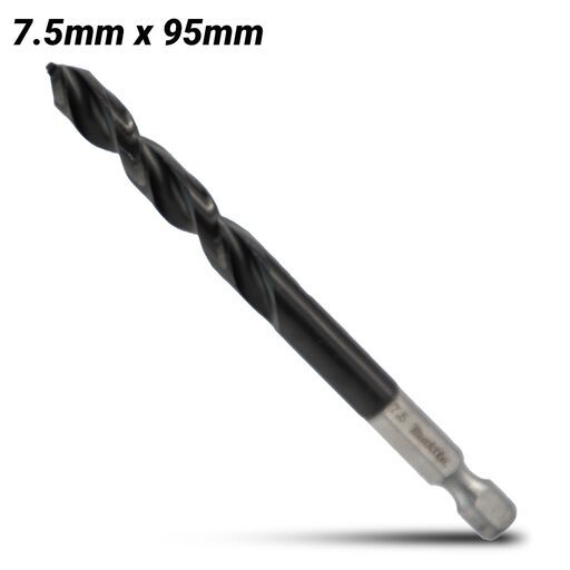 Makita E-26440 7.5mm x 95mm 1/4" Hex HSS TiAlN Drill Bit