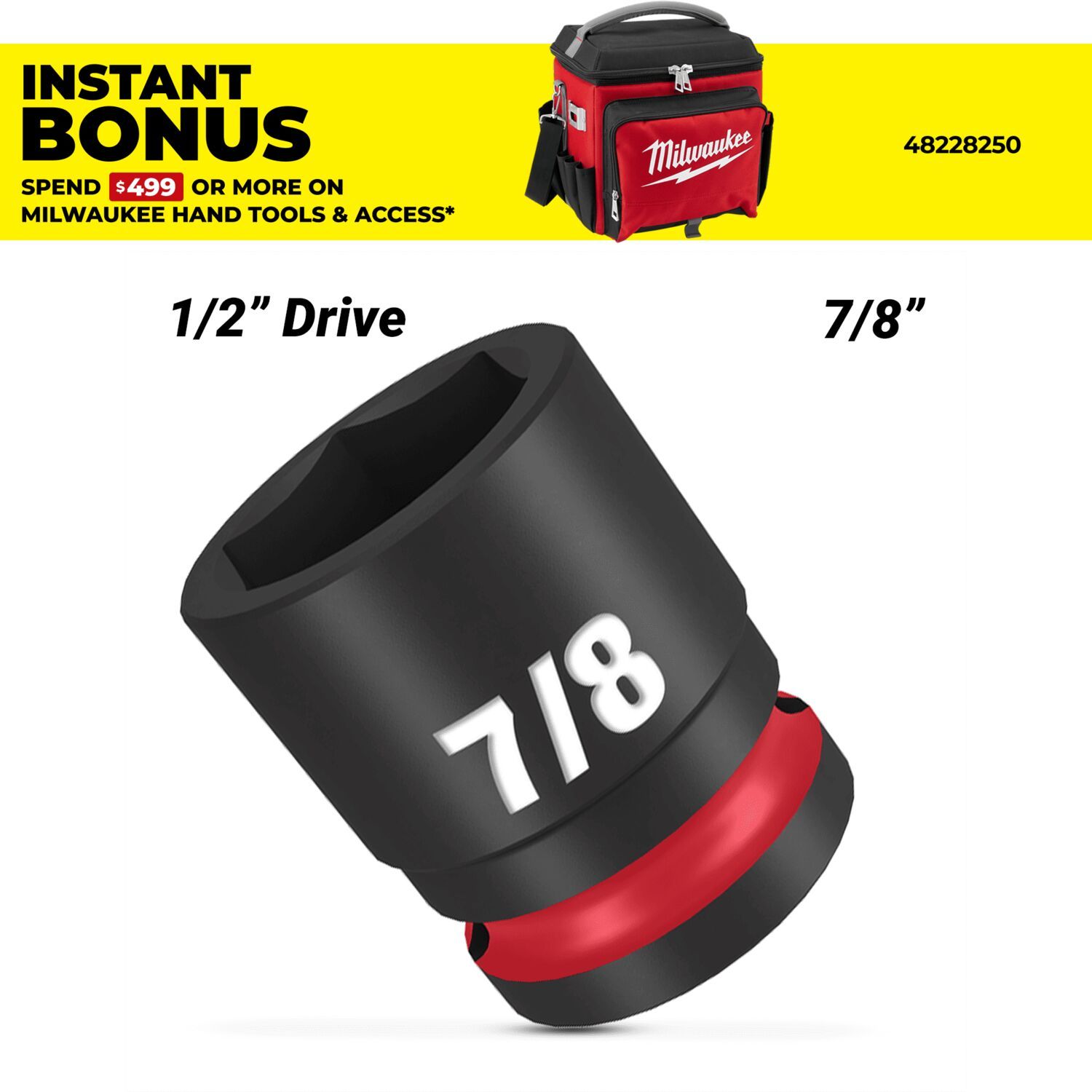 Milwaukee 49666208 1/2" Drive 7/8" SHOCKWAVE Standard 6 Point Impact Socket – image 1