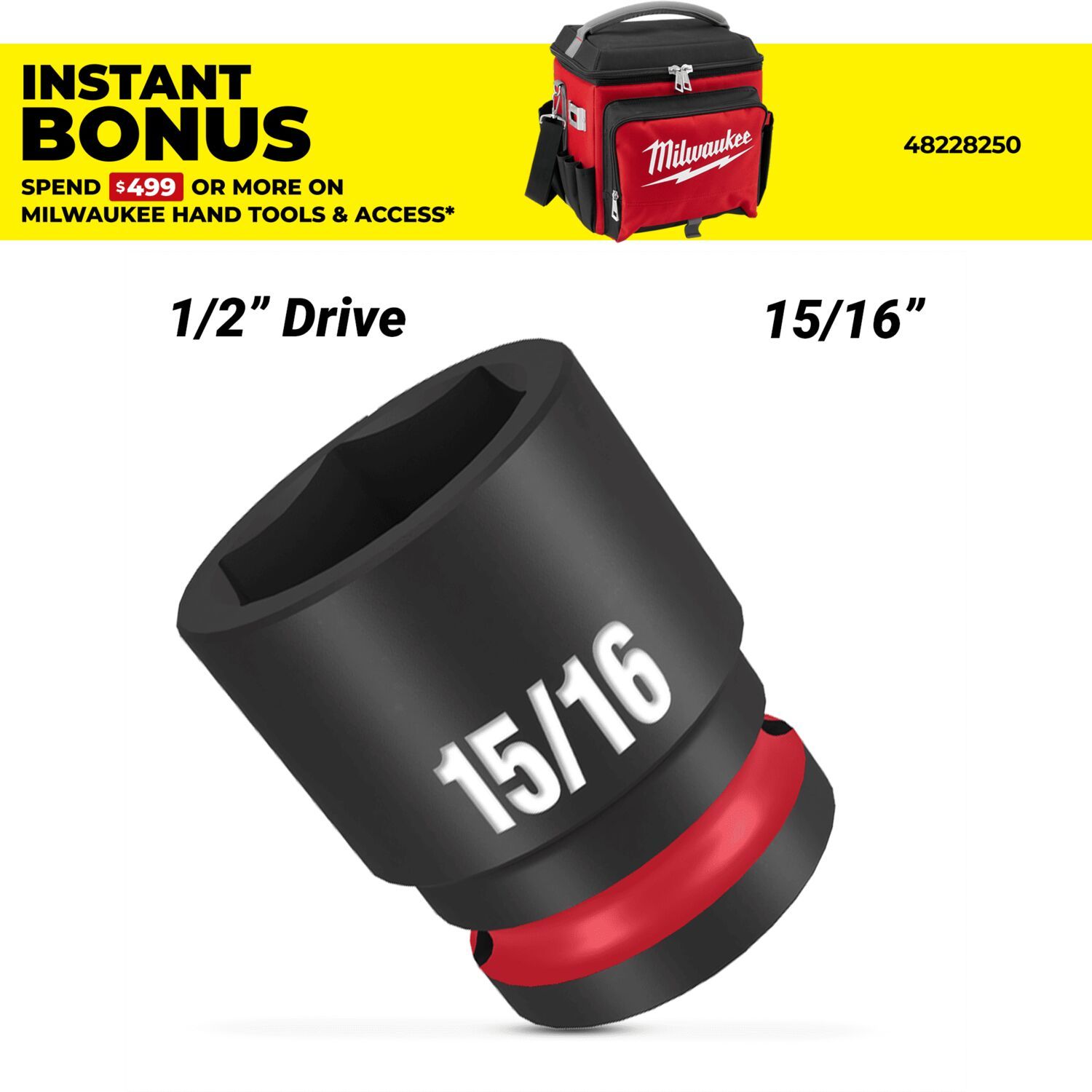 Milwaukee 49666209 1/2" Drive 15/16" SHOCKWAVE Standard 6 Point Impact Socket – image 1