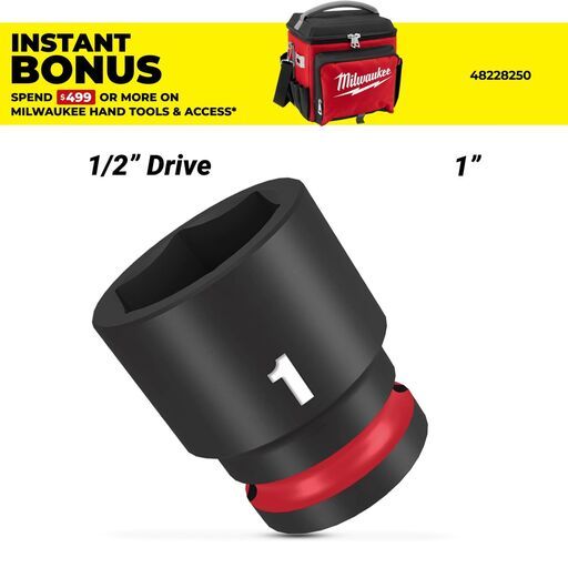 Milwaukee 49666210 1/2" Drive 1" SHOCKWAVE Standard 6 Point Impact Socket