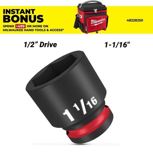 Milwaukee 49666211 1/2" Drive 1-1/16" SHOCKWAVE Standard 6 Point Impact Socket