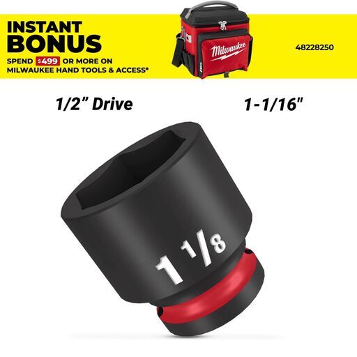 Milwaukee 49666212 1/2" Drive 1-1/8" SHOCKWAVE Standard 6 Point Impact Socket