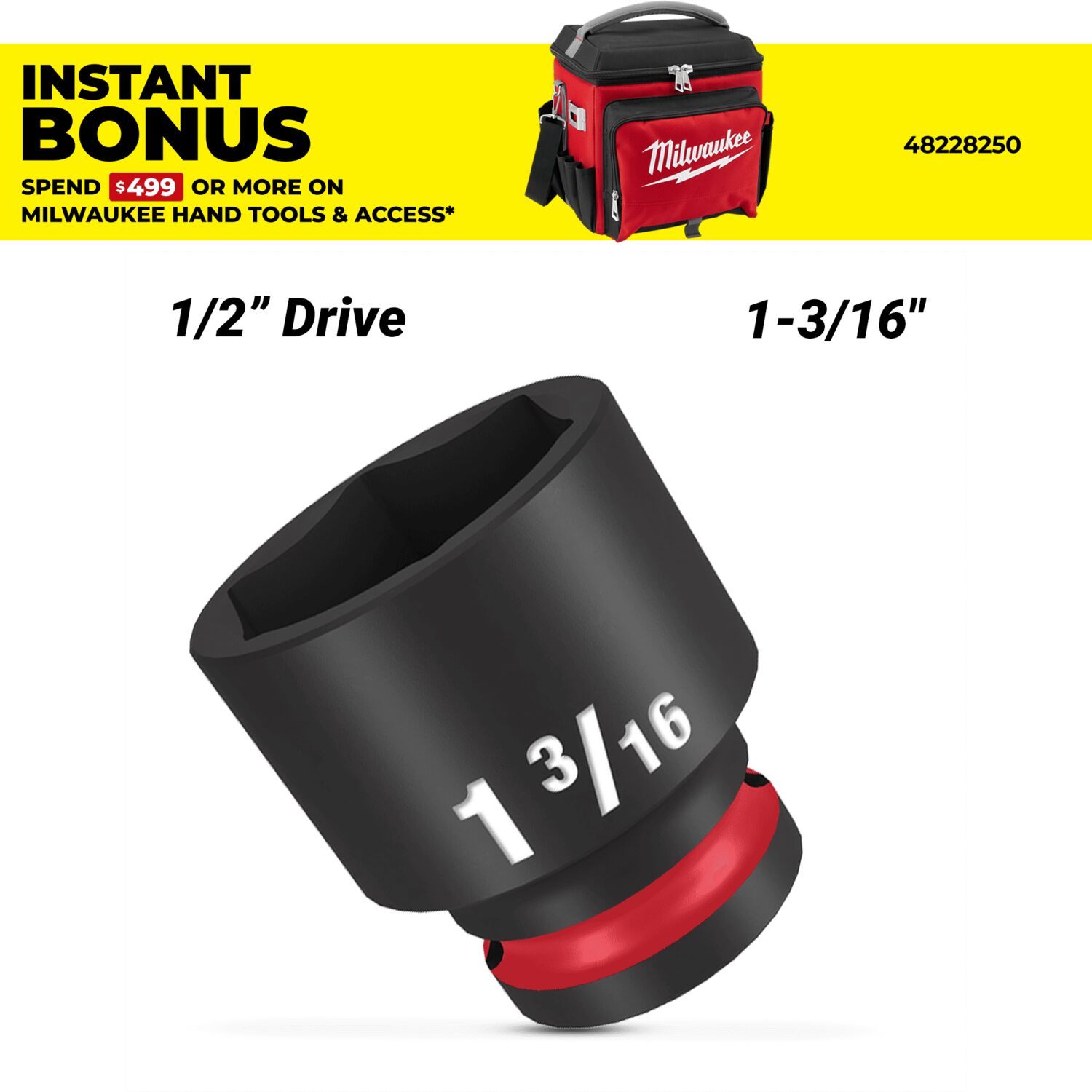 Milwaukee 49666213 1/2" Drive 1-3/16" SHOCKWAVE Standard 6 Point Impact Socket – image 1