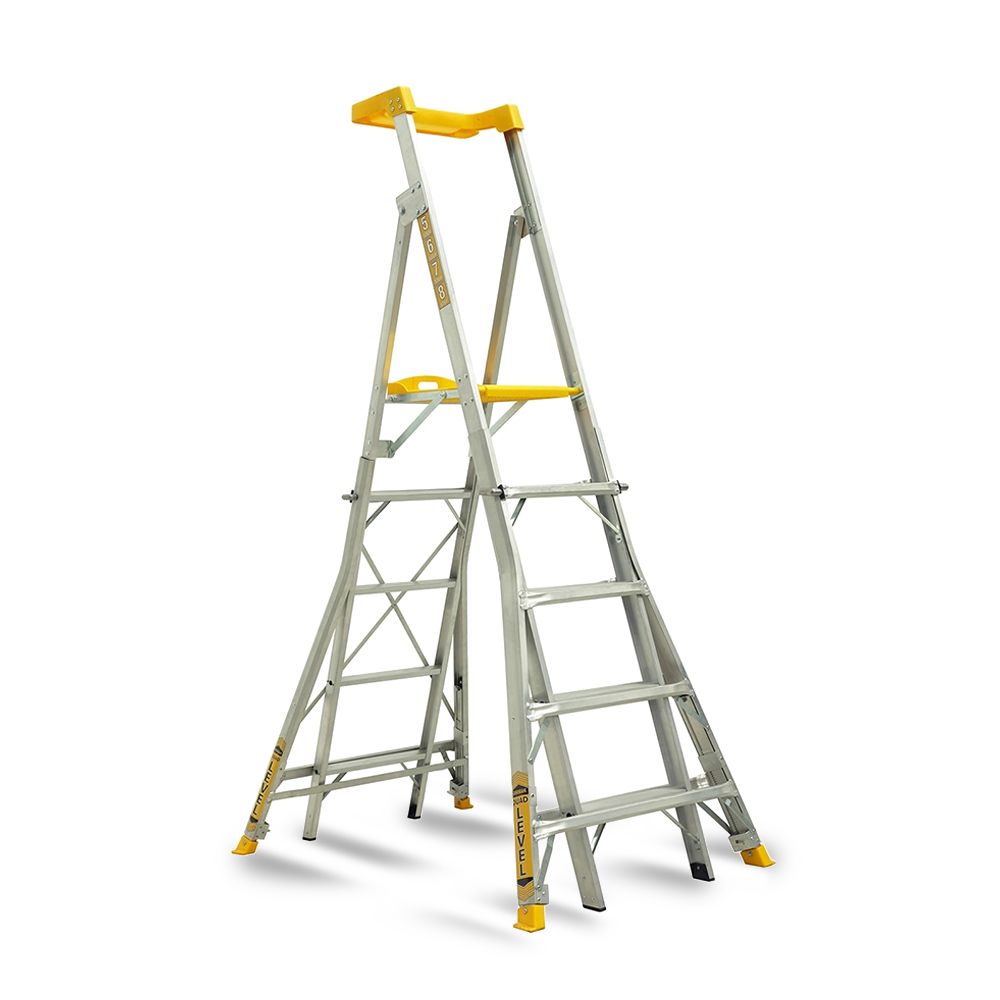 Gorilla RPL0508-LVL 1.45m-2.34m 150kg Compact Aluminium Adjustable Platform Ladder with Integrated Quad Leveller – image 1