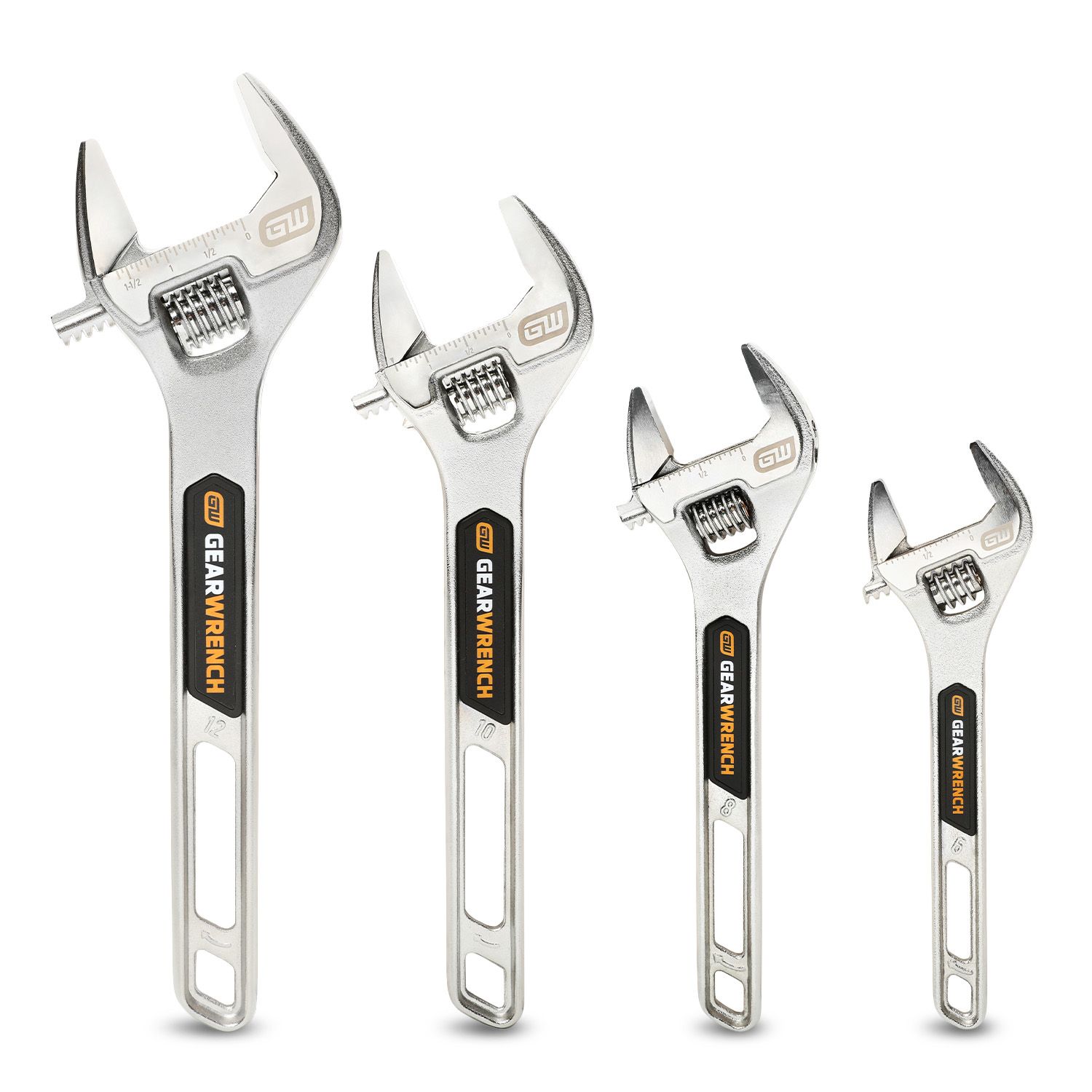 GEARWRENCH 89755 4pce 6", 8", 10" & 12" Chrome Adjustable Wrench Set – image 2