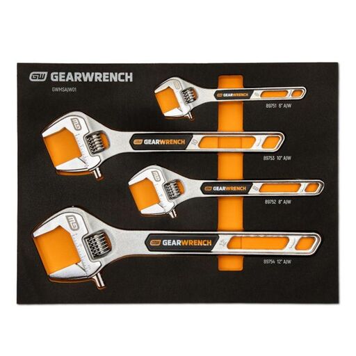 GEARWRENCH GWMSAJW01 4pce 6", 8", 10" & 12" Adjustable Wrench Set with Foam Storage Tray – image 2