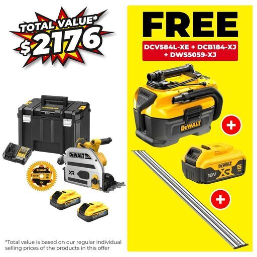DeWalt DCS525H2T-XE 18V 5.0Ah Li-ion XR Cordless Brushless 165mm Plunge Saw Combo Kit