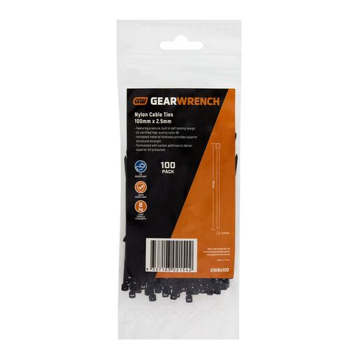 GEARWRENCH GWB4100 100-Pack 100mm x 2.5mm Black Cable Ties – image 2