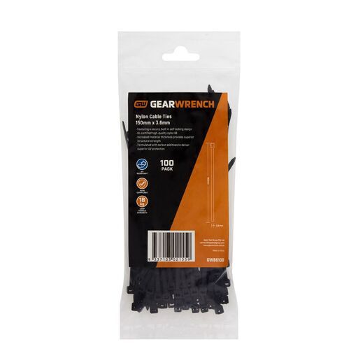 GEARWRENCH GWB6100 100-Pack 150mm x 3.6mm Black Cable Ties – image 2