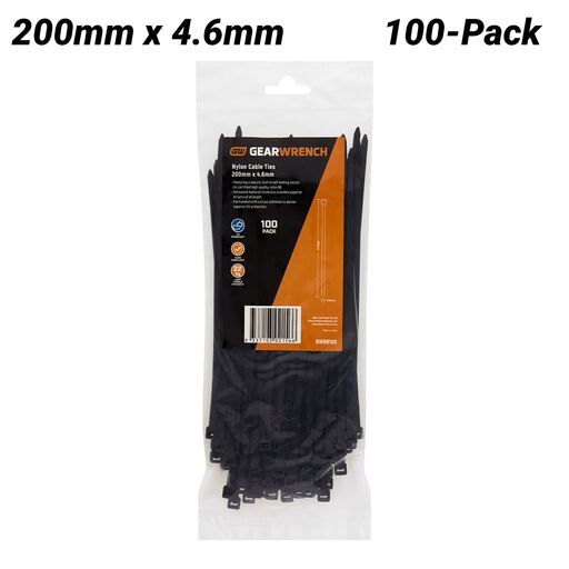 GEARWRENCH GWB8100 100-Pack 200mm x 4.6mm Black Cable Ties