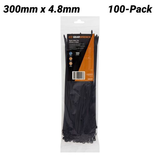 GEARWRENCH GWB12100 100-Pack 300mm x 4.8mm Black Cable Ties
