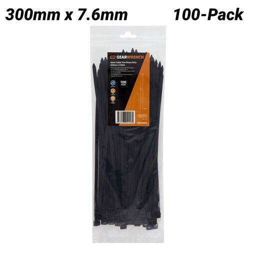 GEARWRENCH GWB12100HD 100-Pack 300mm x 7.6mm Heavy Duty Black Cable Ties