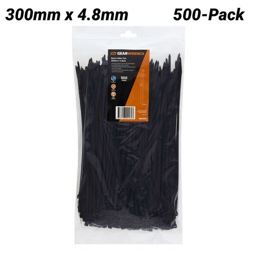 GEARWRENCH GWB12500 500-Pack 300mm x 4.8mm Black Cable Ties
