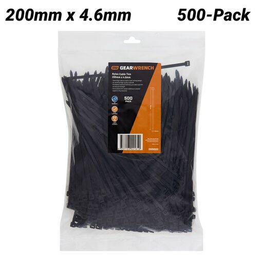 GEARWRENCH GWB8500 500-Pack 200mm x 4.6mm Black Cable Ties