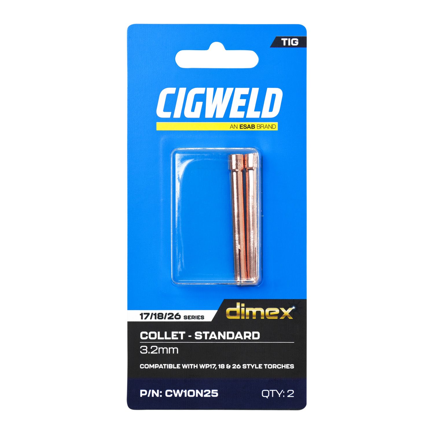 Cigweld CW10N25 2-Pack Dimex 3.2mm 17/18/26 Series Standard Collets – image 3