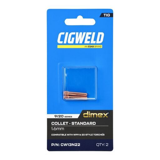 Cigweld CW13N22 2-Pack Dimex 1.6mm 9/20 Series Standard Collets – image 3
