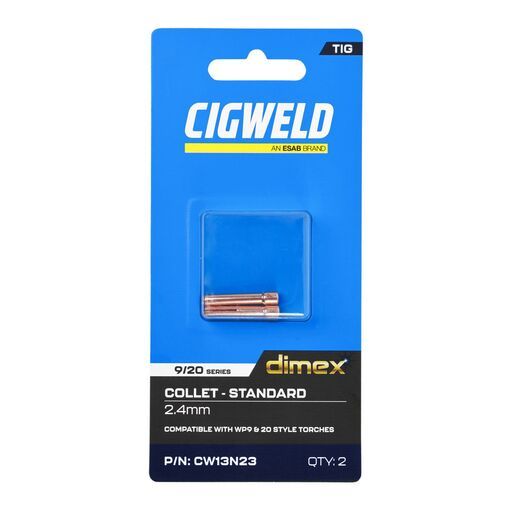 Cigweld CW13N23 2-Pack Dimex 2.4mm 9/20 Series Standard Collets – image 3
