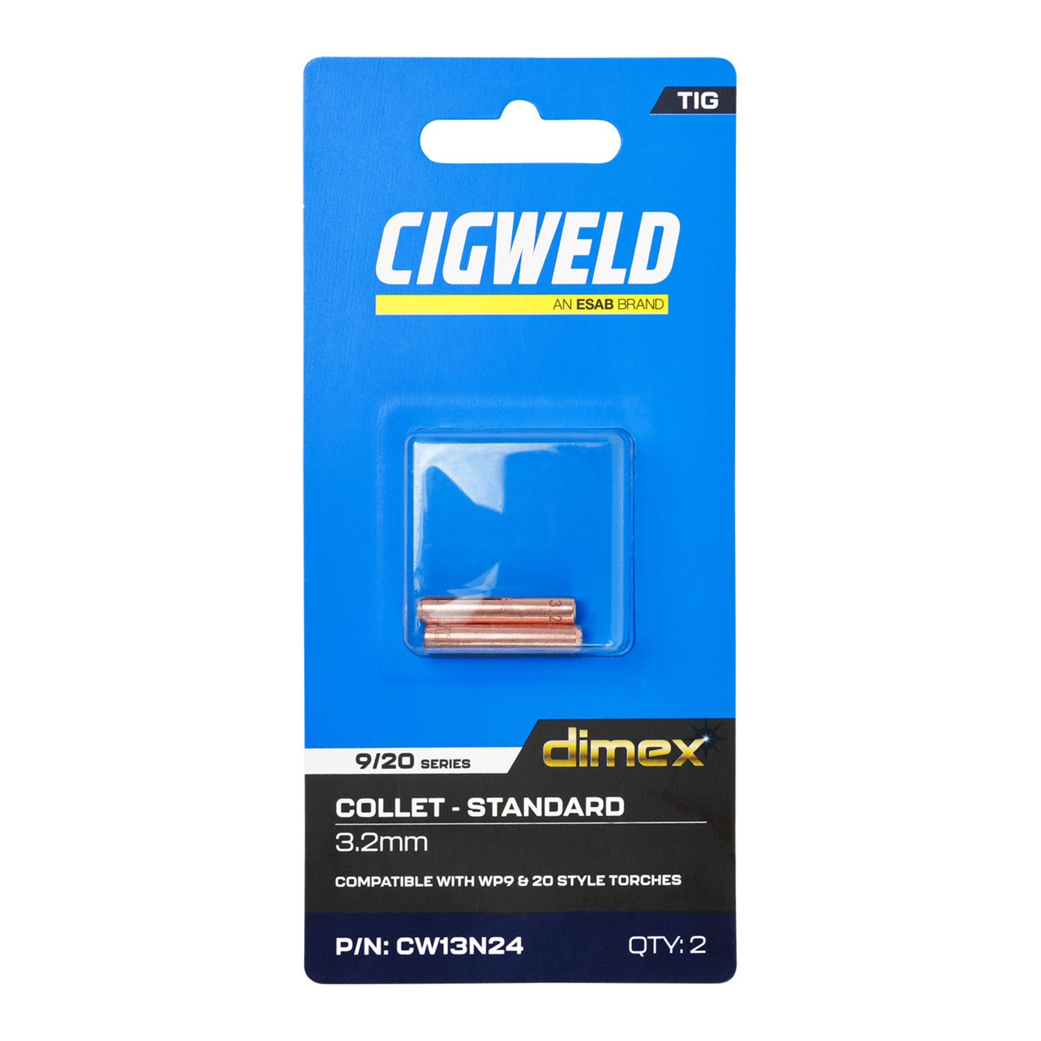Cigweld CW13N24 2-Pack Dimex 3.2mm 9/20 Series Standard Collets – image 3